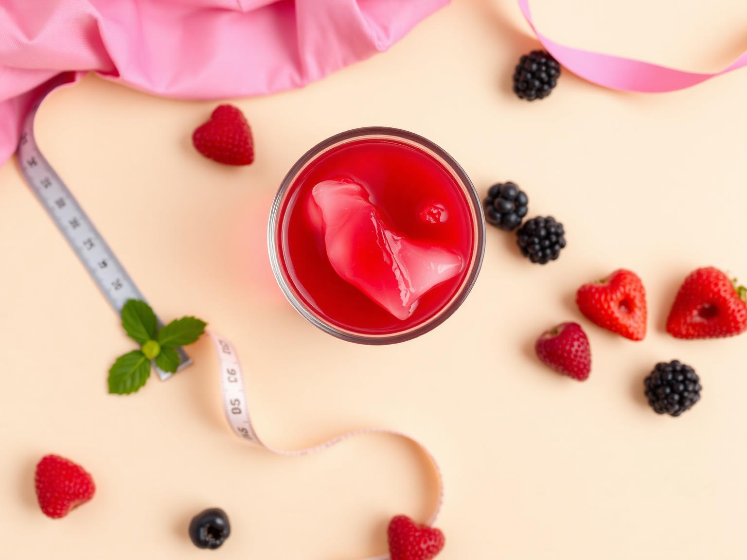 Gelatina no copo de vidro com frutas vermelhas